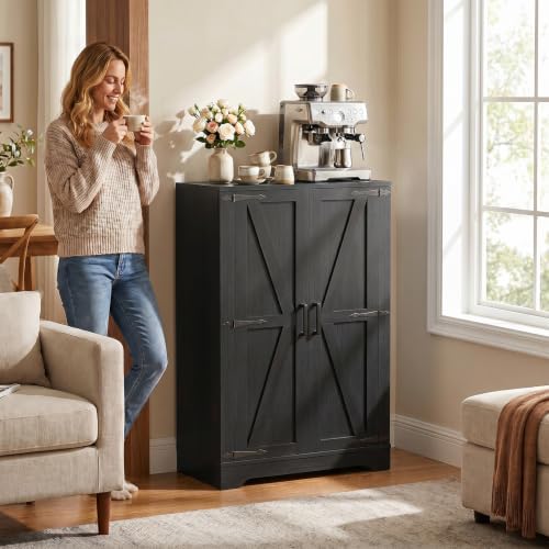 Unikito Kitchen Pantry Storage Cabinet with Adjustable Shelves, Black