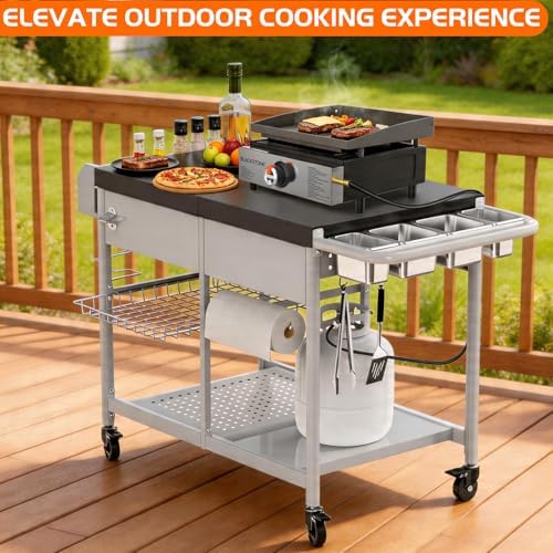Pizza Oven Table, Grill Cart Table for Blackstone Griddle Pit Boss Portable Grill Tabletop Smoker Outdoor Pizza Oven Stand Fits Ninja, Cuisinart, Gozney, Outside Cooking BBQ Prep Table Station