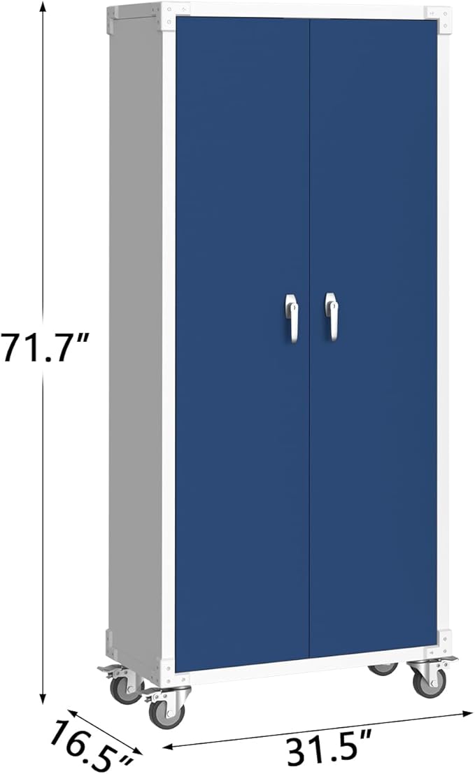 GarveeHome 71 in Steel Storage Cabinet with Locking Doors & 4 Adjustable Shelves,Heavy Duty Metal Cabinet for Garage/Office/Pantry - Rustproof Design, Tall Organization Unit (Blue Grey)