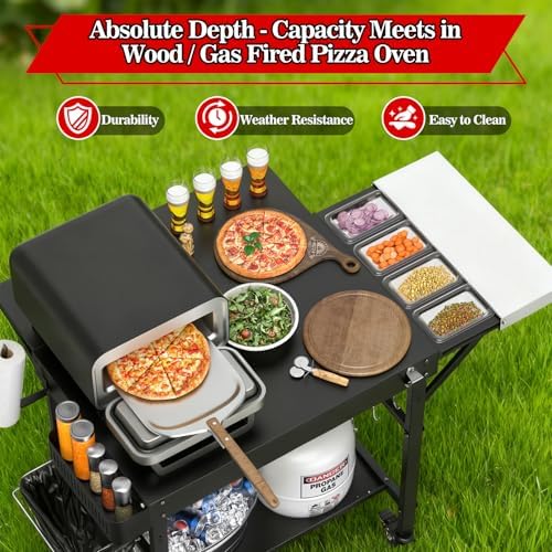 Grill Table for Ooni Pizza Oven, Ninja Pizza Oven Table with Extendable Desk - Fit Gozney, Solo Stove, Durable Outdoor Grill Cart Stand with Food Prep Topping Station for Backyard