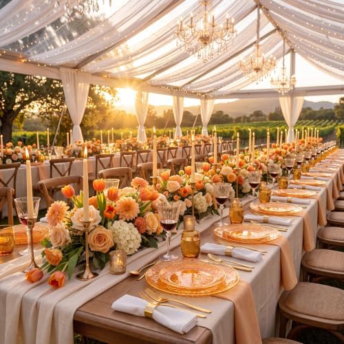 Rubtlamp 100Pcs Orange Plastic Plates, Orange Disposable Plates With Gold Rim, Hammered Plastic Plates Include 50 Dessert Platos, 50 Dinner Platos for Thanksgiving Party
