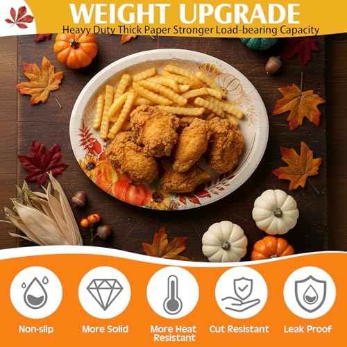 Pajean 350 Pcs Thanksgiving Fall Oval Paper Plates Gold Pumpkin Disposable