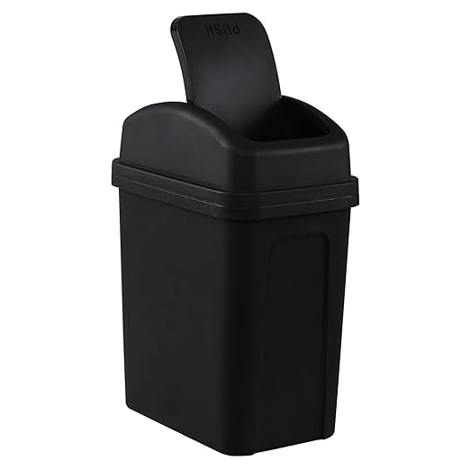 1.8 Gallon Swing Top Trash Can, Small Swing Garbage Can, Black