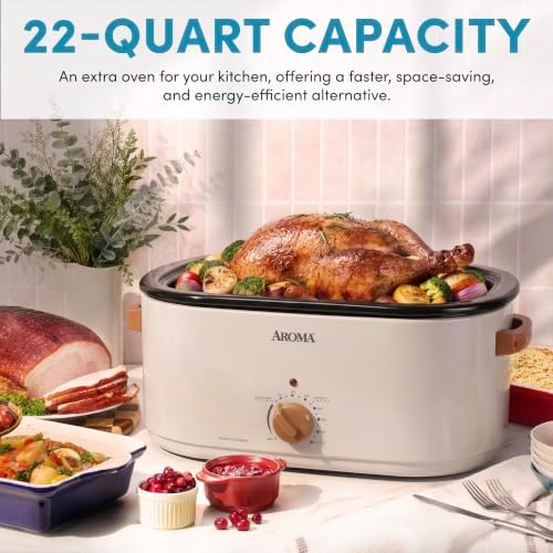 AROMA® 22Qt. Roaster Oven with Self-Basting Lid, Fits 26-lb. Turkey, Adjustable Temperature Settings, Keep Warm Setting, Stainless Steel (ART-832ST)