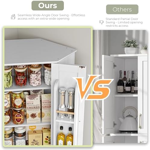 IRONCK Corner Cabinet, 72" Farmhouse Pantry Storage Cabinet, White