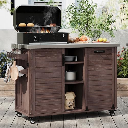 NicBex 78.3" Outdoor Kitchen Island with Foldable Grill Table, Brown