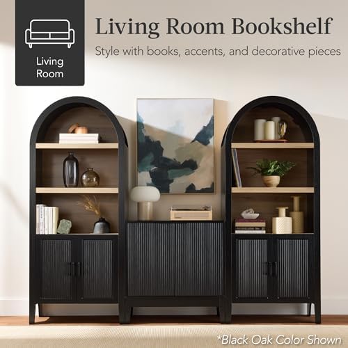 Best Choice Products 72" Tall Arched Pantry Cabinet w/Reeded Doors, 5-Tier Bookshelf, Armoire, Hutch, Bookcase, Storage Cabinet w/Adjustable Shelves, for Dining Room and Livingroom - Sage