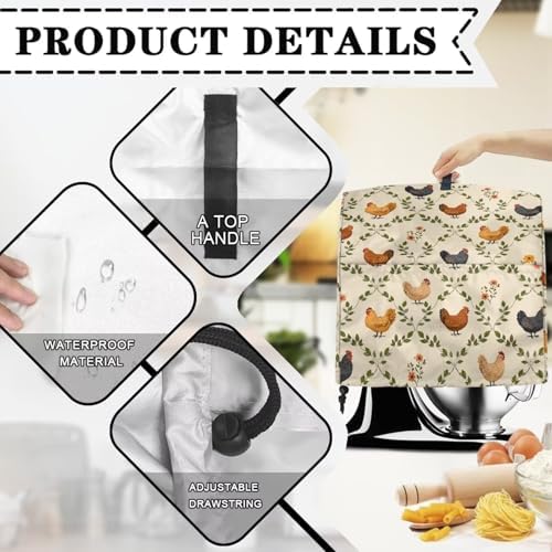 Rooster Mixer Covers Washable Stain Resistant Stand Mixer Dust Covers Fit Kitchen Aid Mixer 4.5-8 Quart Mixer Home Kitchen Decor Appliance Covers