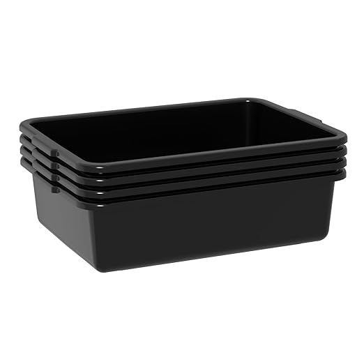 Sadstory Plastic Bus Tubs, 13 L Black Commercial Bus Tub Tote, 4 Packs
