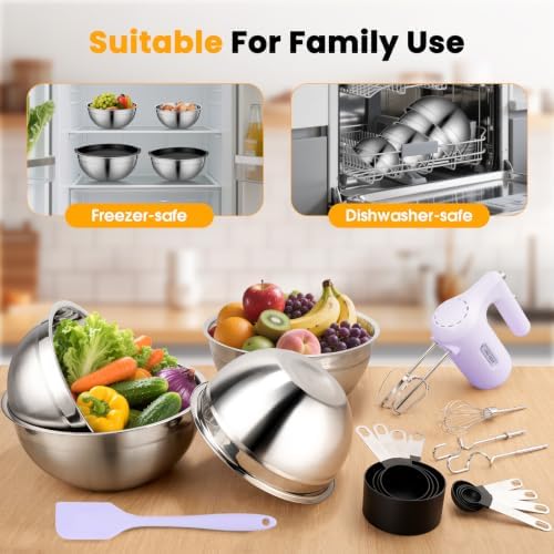 5-Speed Hand Mixer Electric With 4 Mixing Bowls Set