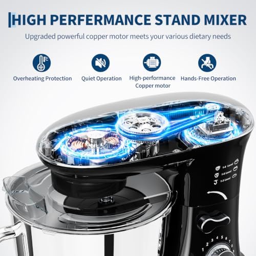 Garvee 5.3 QT Tilt-Head Stand Mixer, 500W Motor, 10-Speed Electric Kitchen Mixer with Stainless Steel Bowl, Dough Hook, Flat Beater & Wire Whisk for Bread Dough, Cake, Cookies & Pizza, Black