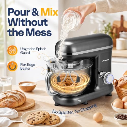 VIVOHOME Stand Mixer, 6-Quart Tilt-Head Kitchen Mixer with Bowl, Gray