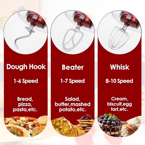 Kitchen in the box 6.5QT Stand Mixer,10-Speed Stainless Steel Bowl (Red)