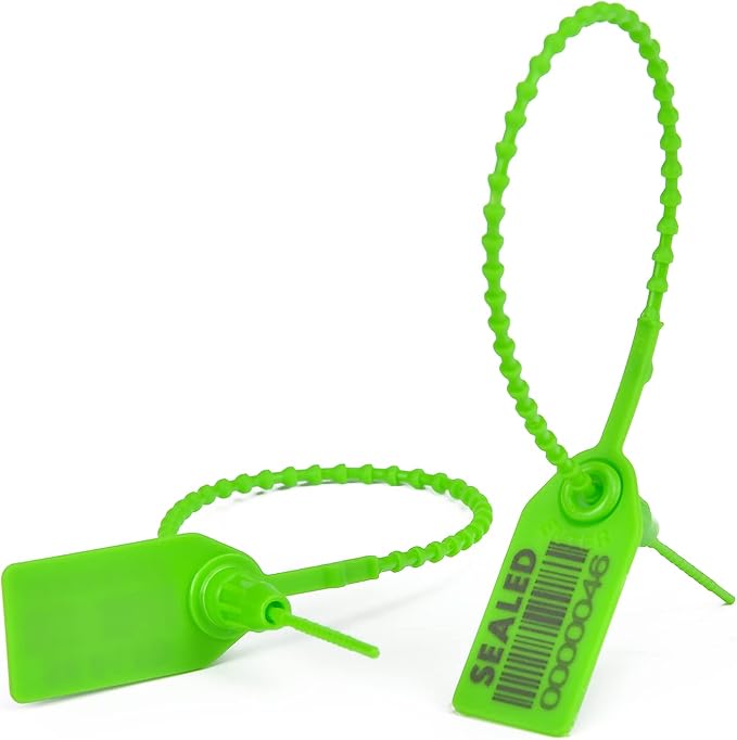500 Green Plastic Barcode Seals, Numberd Plastic Tamper Seals Security Tags, Pull-Tite Safety Zip Ties, Tamper Proof Tags Plasic Locks for Fire Extinguishers