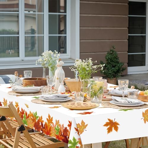 Unittype 9 Pcs Fall Maple Leaf Tablecloth Disposable Plastic