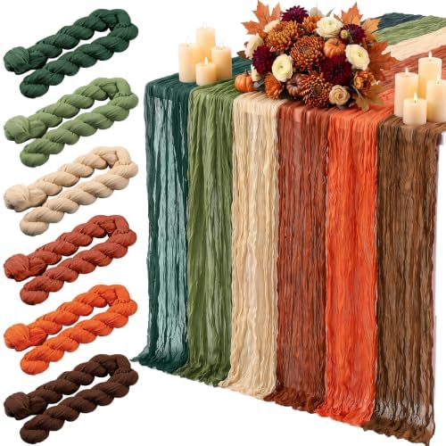6 Pcs Fall Thanksgiving Cheesecloth Table Runners 118" Boho Gauze