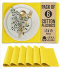 100% Cotton Ribbed Placemats - Set of 6-13 x 19 Inches - Yellow - Everyday/Thanksgiving/Fall Thick Construction Fabric Table Mats - Washable Reusable Place Mats - by AVKA Studio