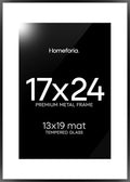 Homeforia 17x24 Picture Frame Black, High End Metal 17x24 Poster Frames with Mat 13x19 for Photo, 17 x 24 Black Frame Matted to 13 x 19 inch Print, 24x17 Thin Frame, Tempered Glass, Wall Kit, Set of 1