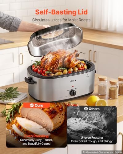 VEVOR Electric Roaster Oven, 22 Qt 1450W, Turkey Roasting Pan, Viewing Lid