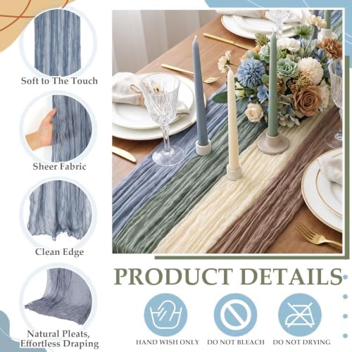 8 Pcs Sage Green Dusty Blue Khaki Cheesecloth Table Runner 118"