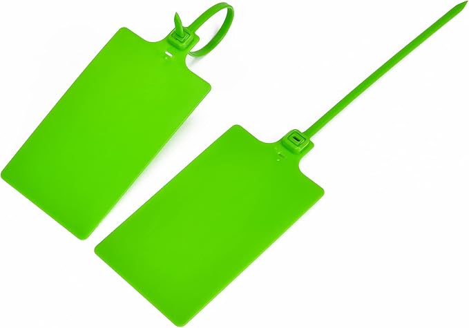 50 Green Plastic Writable Shipping Tags - Large, Waterproof, Hanging Label Ties with One Permanent Marker Pen