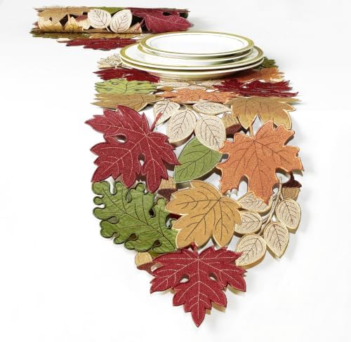 KEVA Fall Table Runner 36inches Long, Thanksgiving Harvest Cutwork Embroidered Table Runner 13in x 36in, Autumn Maple Leaves Table Decoration for Home Dining Kitchen Table