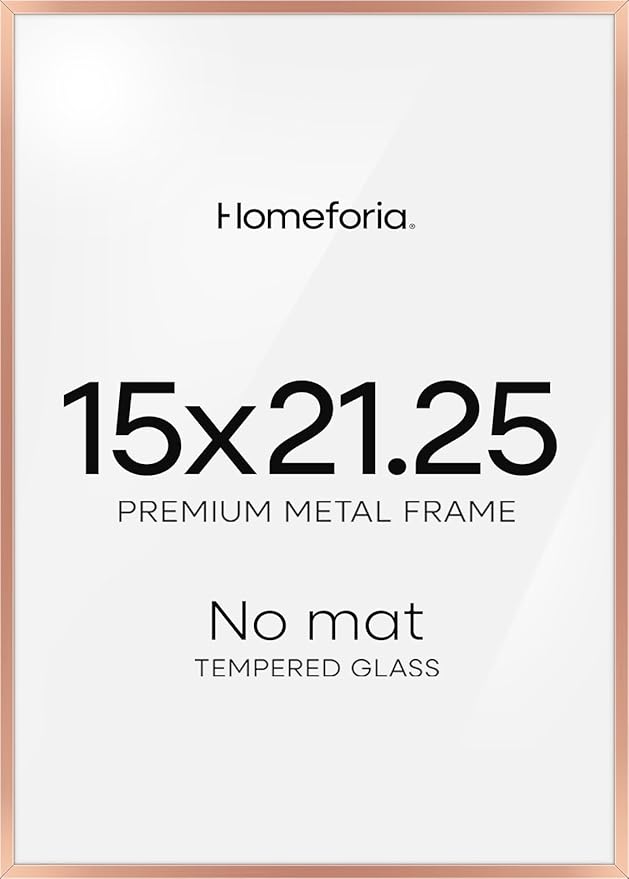 Homeforia 15x21.25 Rose Gold Puzzle Frame, High End Metal 15 x 21.25 Picture Frames without Mat, 21.25x15 Thin Poster Frames for Wall, 15by21.25 Puzzle Photo Frames, Tempered Glass, Wall Kit, Set of 1