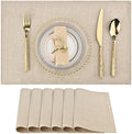SLKQG Beige Faux Cotton Linen Placemats Set of 6, Heat Resistant Washable Double Layer Cloth Place Mats for Dining Table, Wrinkle Resistant Linen Textured Farmhouse Kitchen Decor（6，Beige）