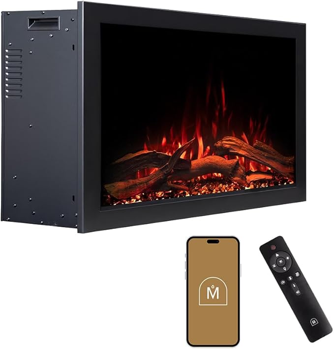 Modern Ember Highmark Traditional 33 Inch Built-in Smart Electric Fireplace Insert | Alexa/WiFi Enabled - Remote Included | Electric Firebox Heater with Multi-Color Flames | 1500W
