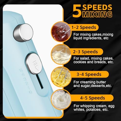 5-Speed Hand Mixer Electric With 4 Mixing Bowls Set