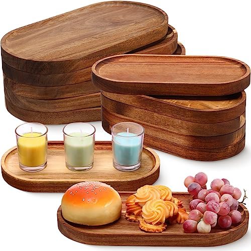 12 Pcs Acacia Wood Serving Trays, 10" & 12" Oval Charcuterie Boards