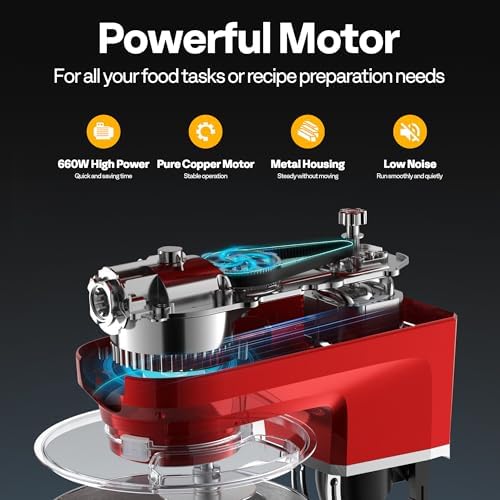 VIVOHOME 6-in-1 Stand Mixer, 8.5-Quart Tilt-Head Mixer, 10 Speeds, Red