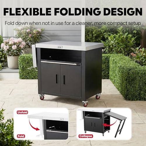 Feasto Outdoor Kitchen Island with Cabinet, 74” x 26” Rolling Grill Table