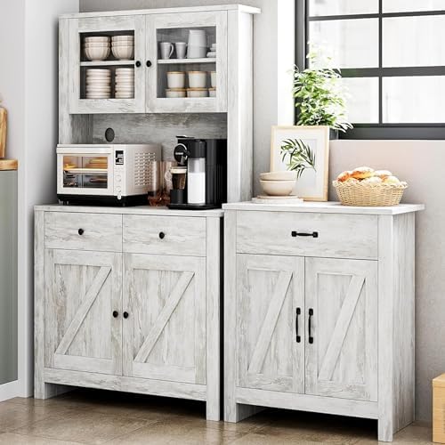 GAOMON Kitchen Pantry Storage Cabinet with Microwave Stand, Freestanding Hutch Cabinet with Buffet Cupboard, Tall Kitchen Cabinets with Adjustable Shelves for Kitchen, Dining Room