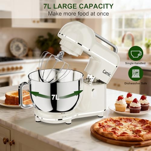 Camic 7.45 QT Tilt-Head Stand Mixer, Electric Mixer for Baking (White)