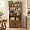 IDEALHOUSE Bakers Rack With Storage Cabinet, Microwave Stand With Power Outlets, Farmhouse Bakers Rack With Thick Table Top, Small Kitchen Pantry Hutch Bakers Rack for Kitchen, Dining Room,Retro Brown