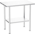 Stainless Steel Prep Table for Work, 24 * 36 Inch, High Load Bearing with Undershelf for BBQ, Restaurants, Workshops, Kitchens, Garages and Gardens