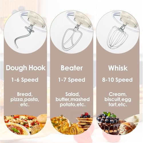 Kitchen in the box 6.5 QT Stand Mixer, 10-Speed Electric Mixer (White)