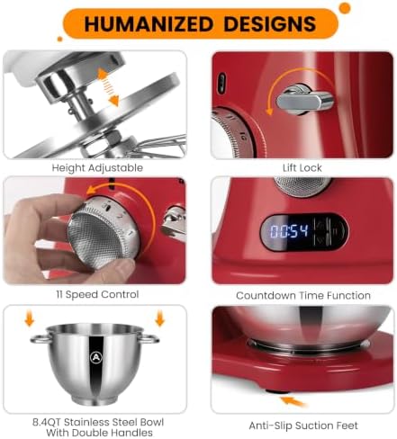 ZACME 8.4QT Commercial Stand Mixer 800W with Aluminum Die Casting Meets the Standard of NSF/ANSI 8-2023, Mixers Kitchen Electric Stand Mixer with Stainless Steel 8L Bowl, Dough Hook, Whisk and Beater