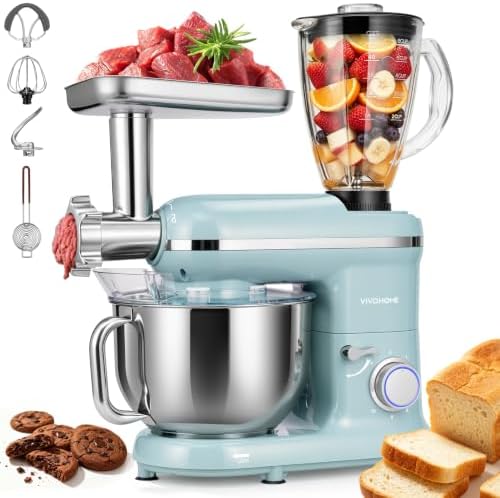 VIVOHOME 3-in-1 Stand Mixer, 6-Quart Tilt-Head Mixer, 10 Speeds, Blue