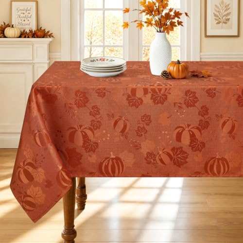 Smiry 52x70 Inch Thanksgiving Jacquard Rectangle Table Cloth for Fall