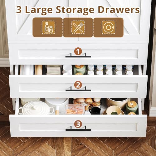 IRONCK Pantry Cabinet, 69 inch Tall Storage Cabinet with 3 Drawers, White