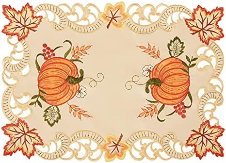 Simhomsen Embroidered Thanksgiving Harvest Pumpkins Table Runners for Autumn or Fall Decorations (13× 19 Inch Set of 6)