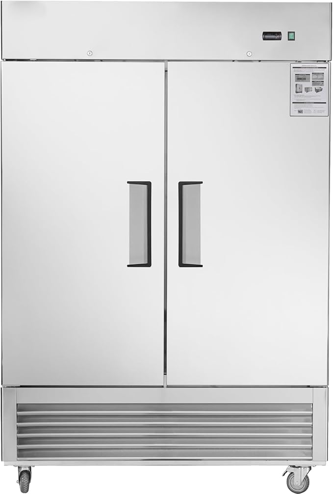54”W Commercial Freezer Reach-in 42.2 Cu.Ft 2 Solid Door, Stainless Steel Interior and Exterior Construction, Commercial Freezer Upright Fan Cooling Freezer for Restuarant, Bar, Shop and etc