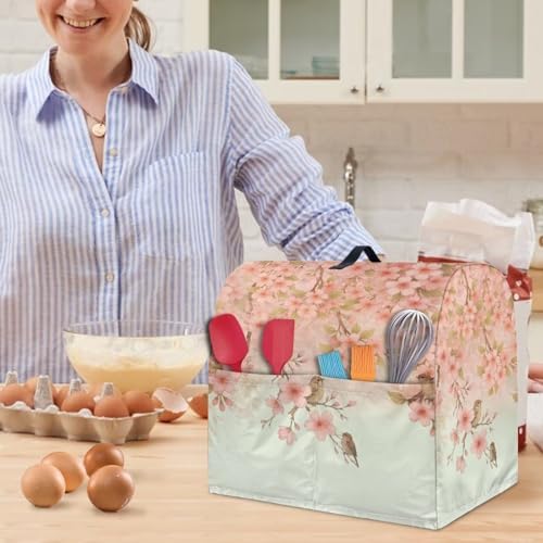 Cherry Blossom Robin Bird Stand Mixer Cover for Kitchen Decor Waterproof Mixer Dust Cover Fits All Tilt Head & Bowl Lift Models Kitchen Aid Mixer Covers Protector