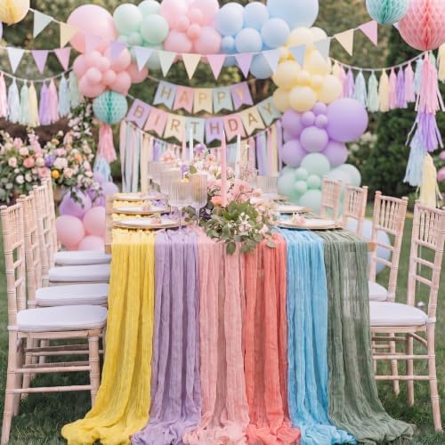 6 Pcs Pastel Cheesecloth Table Runner 10ft Colorful Party Decor