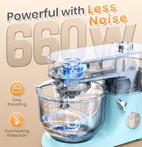 Stand Mixer 6QT Kitchen Mixer with LED Smart Touchscreen, 11-Speed Tilt-Head Mixer with Timer, 4 Preset Menus, Stainless Steel Bowl, Dough Hook, Whisk, Beater (Blue, 6Qt)