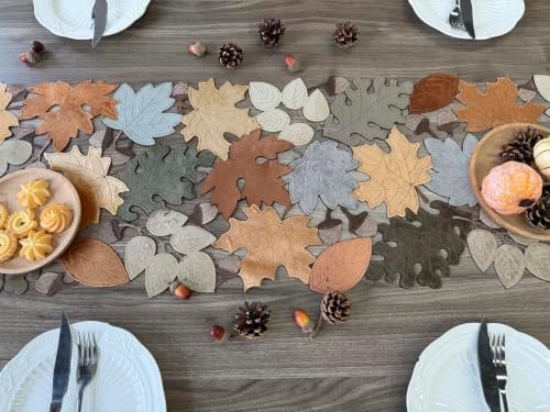 KEVA Fall Table Runner 108inches Long, Autumn Maple Leaves Velvet Table Runner 14x108 inch for Thanksgiving Kitchen Table Decoration, Harvest Embroidered Table Decoration