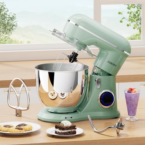 CEBORY 3-IN-1 Electric Stand Mixer, 6.5QT Bowl 660W 10-Speed Kitchen Mixer, Household Food Mixers include Dough Hook, Beater and Whisk, Bread Cake Mixer for Baking and Most Home Cooks, Agave Green