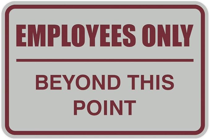 All Quality Classic Framed Employees Only Beyond This Point Wall or Door Sign | Easy to Install Business Signage - Large (Light Gray-Burgundy) 1 Pack